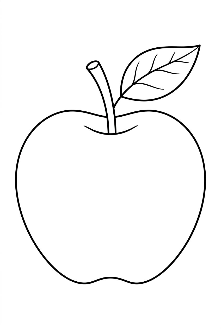 Original black outline coloring illustration of apple