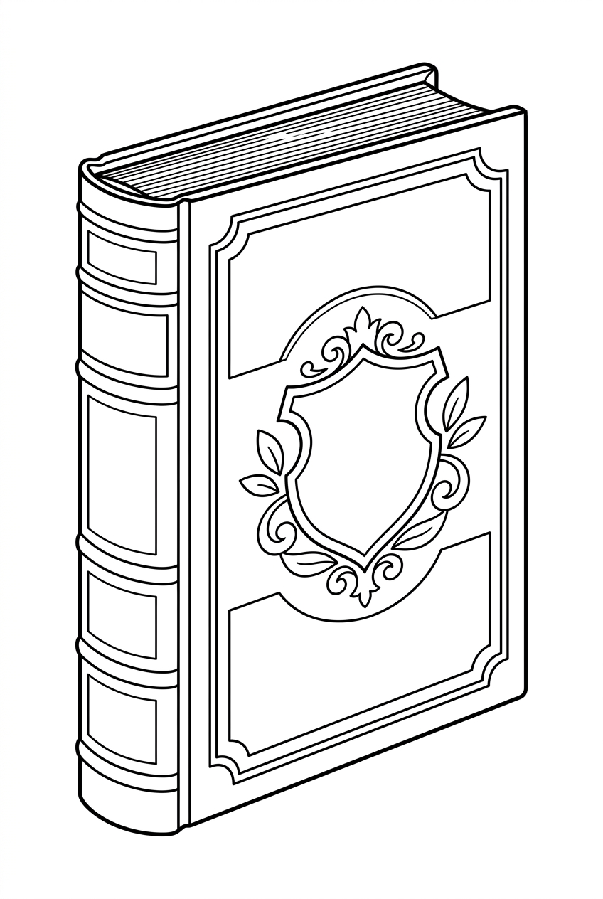 Original black outline coloring illustration of book