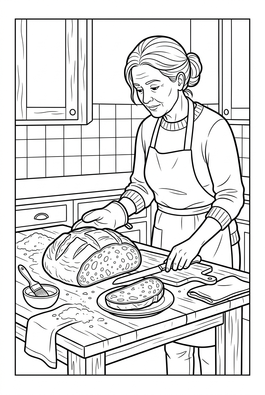 Original black outline coloring illustration of bread