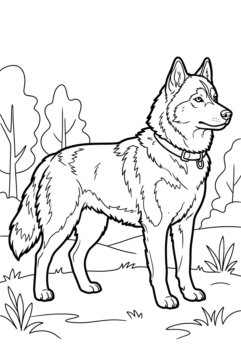Simple coloring page of a dog with thick outlines