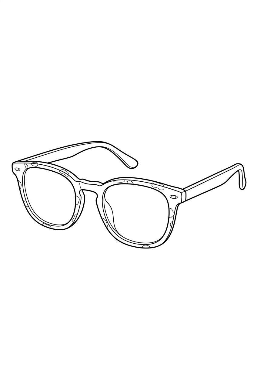 Original black outline coloring illustration of eyeglasses