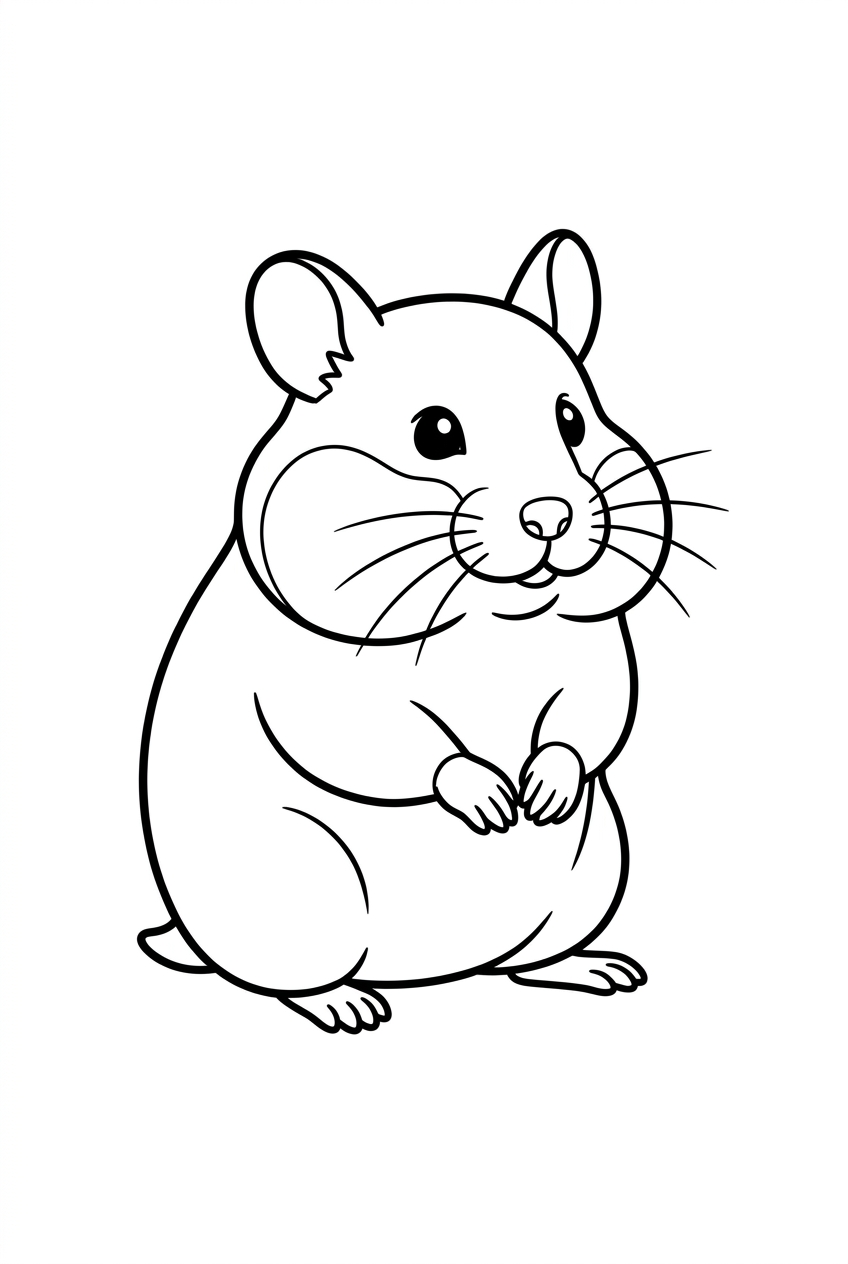 Original black outline coloring illustration of hamster
