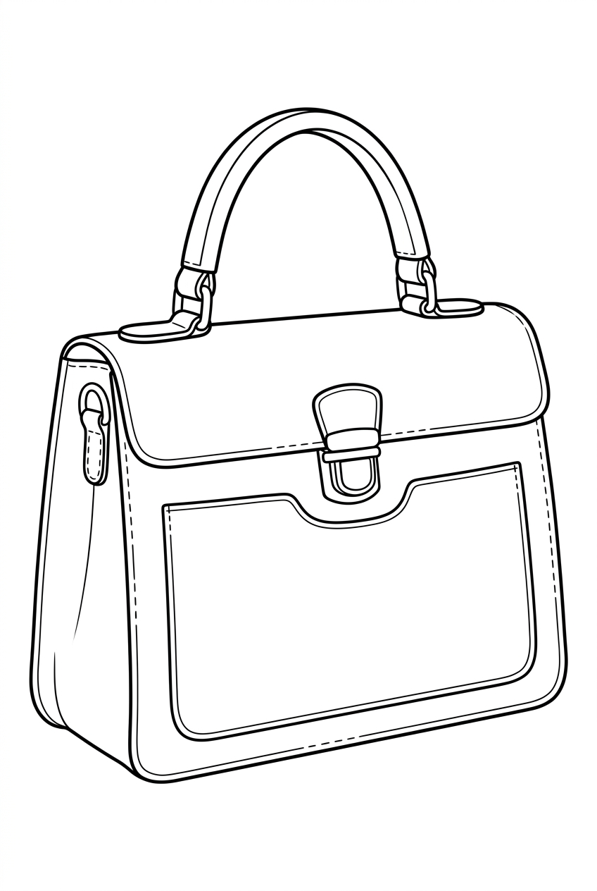 Original black outline coloring illustration of handbag