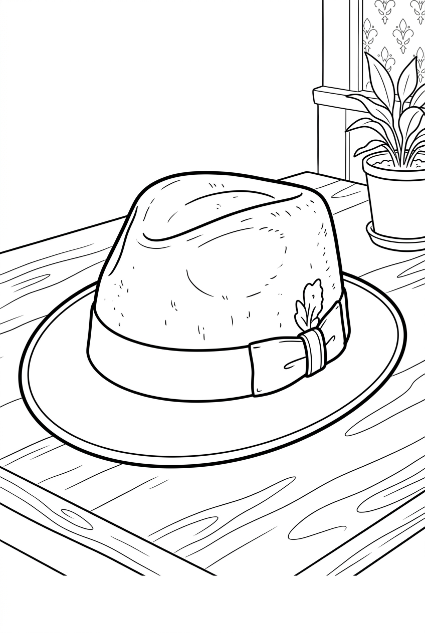 Original black outline coloring illustration of hat