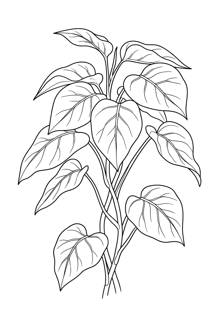 Original black outline coloring illustration of houseplant