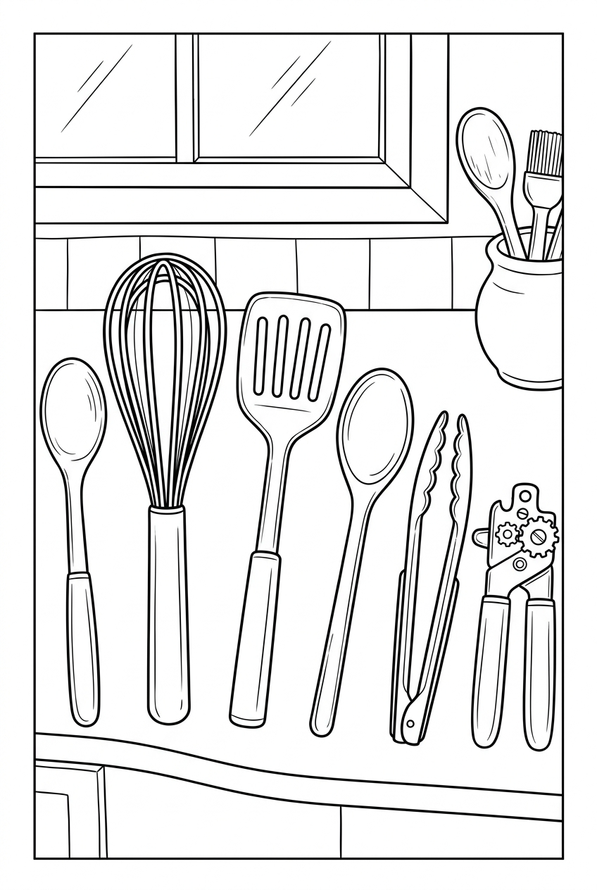 Original black outline coloring illustration of kitchen utensil