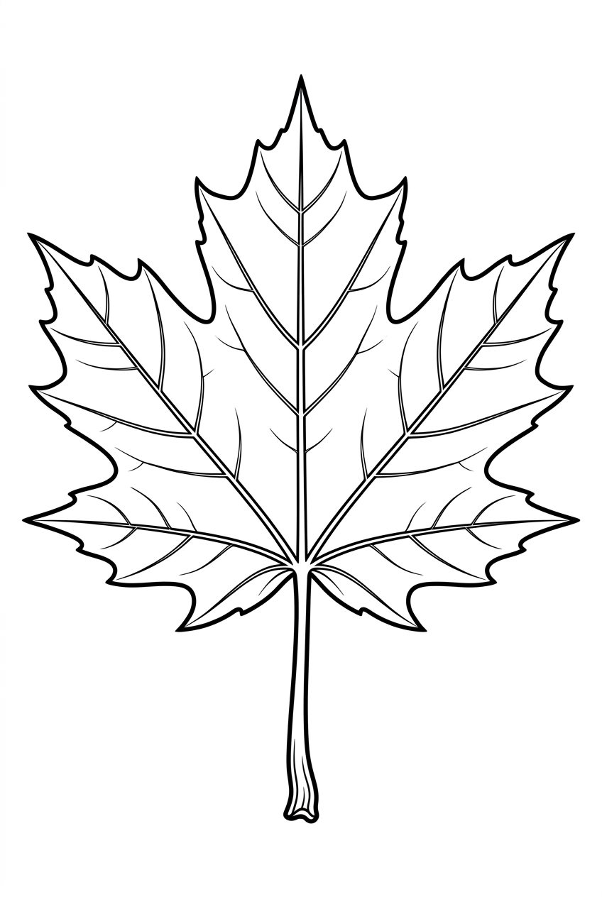 Original black outline coloring illustration of leaf