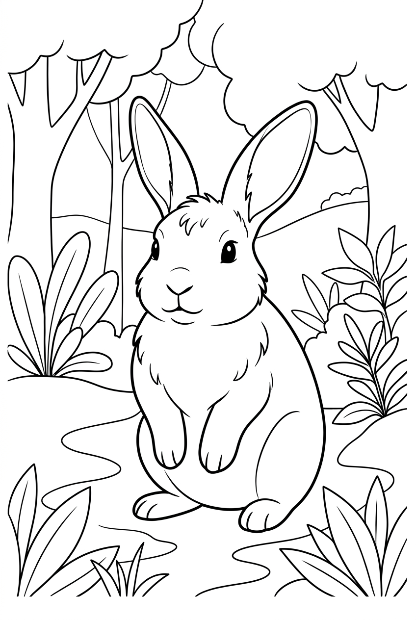Original black outline coloring illustration of rabbit