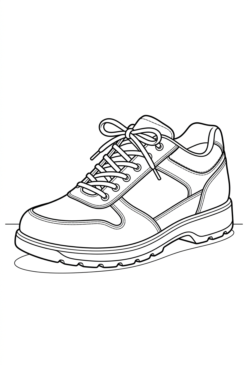 Original black outline coloring illustration of shoe