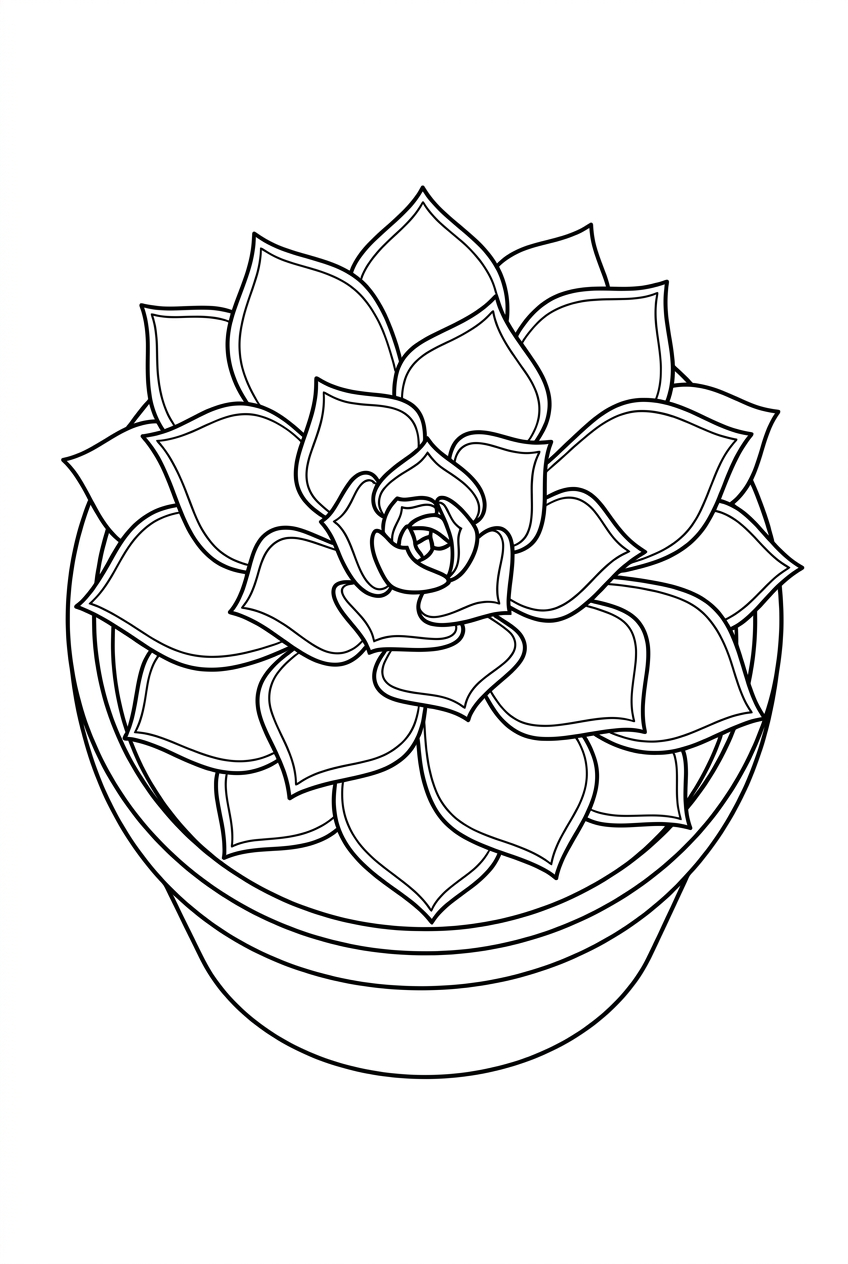Original black outline coloring illustration of succulent