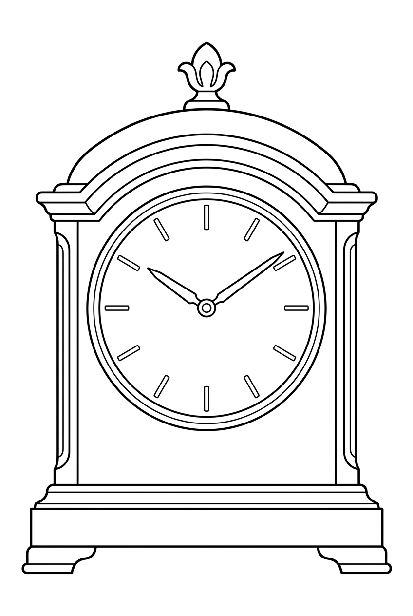 Original black outline coloring illustration of vintage clock
